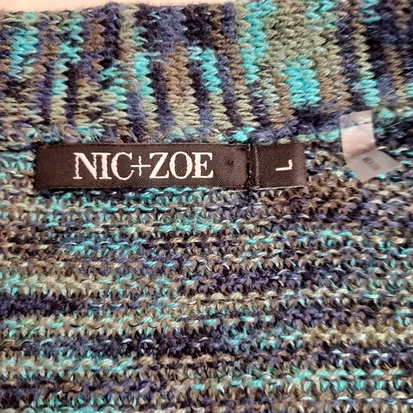 NIC & ZOE Cardigan in an earthy black, teal & green:  Size L - Picture 2 of 11